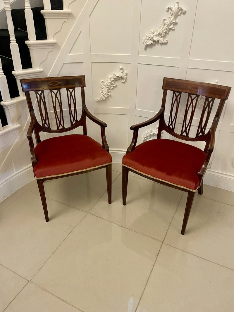 Exceptional Quality Antique Set of Eight Victorian Inlaid Carved Mahogany Dining Chairs - Image 5